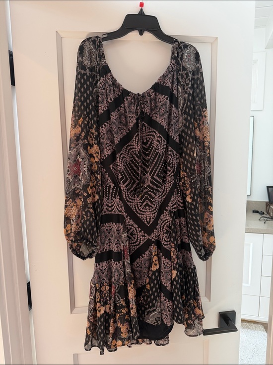 Free People Dresses & Skirts - Free People Black Floral Print Long-Sleeve Boho Dress